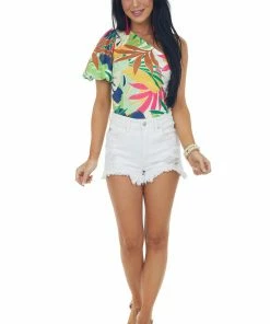 Flying Tomato Multicolored Tropical Print One Shoulder Bodysuit 10 Flying Tomato Multicolored Tropical Print One Shoulder Bodysuit