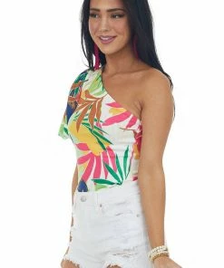 Flying Tomato Multicolored Tropical Print One Shoulder Bodysuit 11 Flying Tomato Multicolored Tropical Print One Shoulder Bodysuit