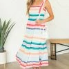 Flying Tomato Dresses Multicolored Striped Sleeveless Tiered Midi Dress