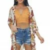 Umgee Mustard Floral Print Kimono With Waist Tie Tops