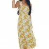 Lush Clothing Mustard Floral Smocked Open Tie Back Midi Dress