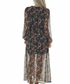 Peach Love Mustard Floral Swiss Dot V Neck Maxi Dress Dresses 24 Peach Love Mustard Floral Swiss Dot V Neck Maxi Dress Dresses