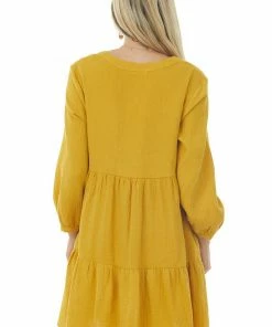 Ces Femme Mustard Long Sleeve V Neck Tiered Woven Short Dress Trends 12 Ces Femme Mustard Long Sleeve V Neck Tiered Woven Short Dress Trends