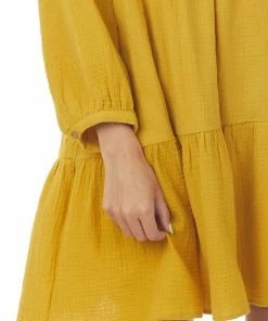 Ces Femme Mustard Long Sleeve V Neck Tiered Woven Short Dress Trends 13 Ces Femme Mustard Long Sleeve V Neck Tiered Woven Short Dress Trends