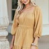 Lush Clothing Mustard Open Back Puff Sleeve Gauze Woven Dress Dresses