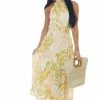 Flying Tomato Mustard Printed Halter Neck Maxi Dress Dresses