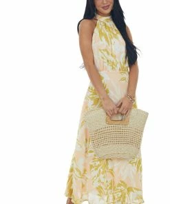 Flying Tomato Mustard Printed Halter Neck Maxi Dress Dresses