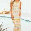143 Story Dresses Mustard Chevron Pointelle Cut Out Knit Maxi Dress