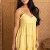 Sweet Lemon Dresses Mustard Sleeveless Ruffle Tiered Mini Dress