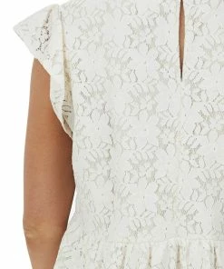 Umgee Tops Natural Floral Lace Short Sleeve Drop Waist Top