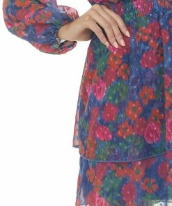 Peach Love Dresses Navy Abstract Floral Swiss Dot Surplice Dress