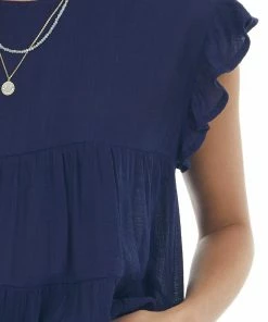 Vanilla Bay Navy Babydoll Tiered Ruffle Sleeve Blouse Tops
