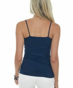 DYNAMIC Navy Blue Spaghetti Strap Seamless Knit Cami 12 DYNAMIC Navy Blue Spaghetti Strap Seamless Knit Cami