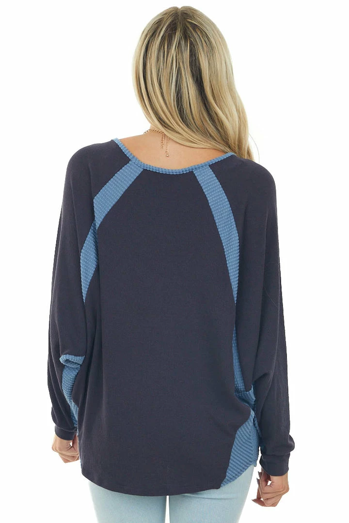 Ces Femme Navy Blue V Neck Knit Top With Ribbed Contrast 7 Ces Femme Navy Blue V Neck Knit Top With Ribbed Contrast