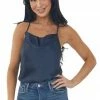 Skies Are Blue Tops Navy Cowl Neck Racerback Satin Camisole Top