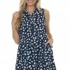 Umgee Dresses Navy Dalmatian Sleeveless Collar Short Dress