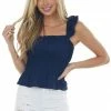 Davi & Dani Tops Navy Elastic Smocked Waist Sleeveless Woven Top 1 Davi & Dani Tops Navy Elastic Smocked Waist Sleeveless Woven Top