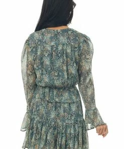 Main Strip Dresses Navy Floral Button Front Long Sleeve Dress