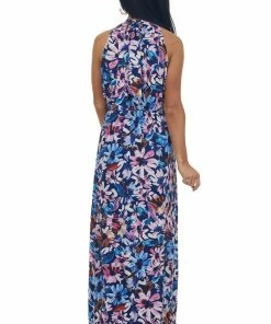 Staccato Navy Floral Print Halter Neck Maxi Dress Dresses