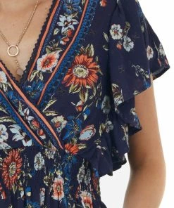 ANGIE Tops Navy Floral Print Surplice Peplum Blouse 17 ANGIE Tops Navy Floral Print Surplice Peplum Blouse