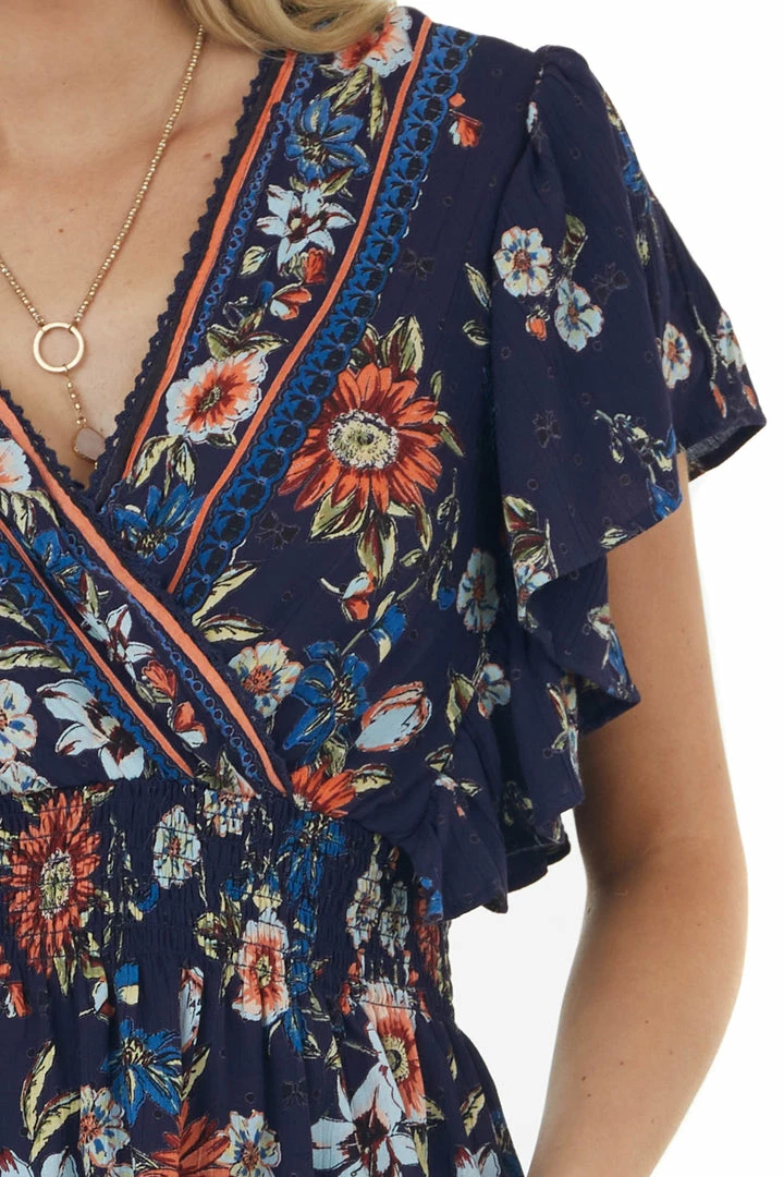 ANGIE Tops Navy Floral Print Surplice Peplum Blouse 10 ANGIE Tops Navy Floral Print Surplice Peplum Blouse