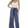 ANGIE Bottoms Navy Floral Striped Front Slit Wide Leg Pants