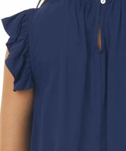 FSL APPAREL Navy High Neck Flutter Sleeve Woven Top Tops 13 FSL APPAREL Navy High Neck Flutter Sleeve Woven Top Tops