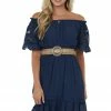Umgee Navy Off Shoulder Bell Sleeve Short Dress