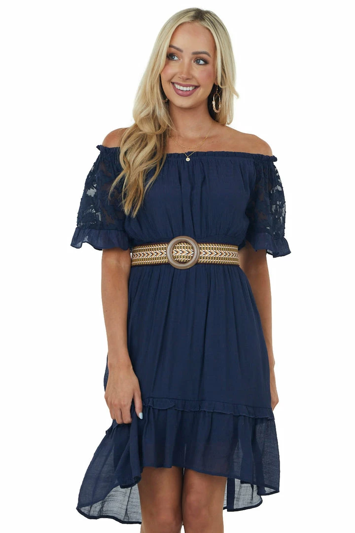 Umgee Navy Off Shoulder Bell Sleeve Short Dress 3 Umgee Navy Off Shoulder Bell Sleeve Short Dress