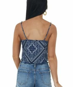 BiBi Navy Paisley Print Sleeveless Knit Tank Top
