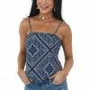 BiBi Navy Paisley Print Sleeveless Knit Tank Top
