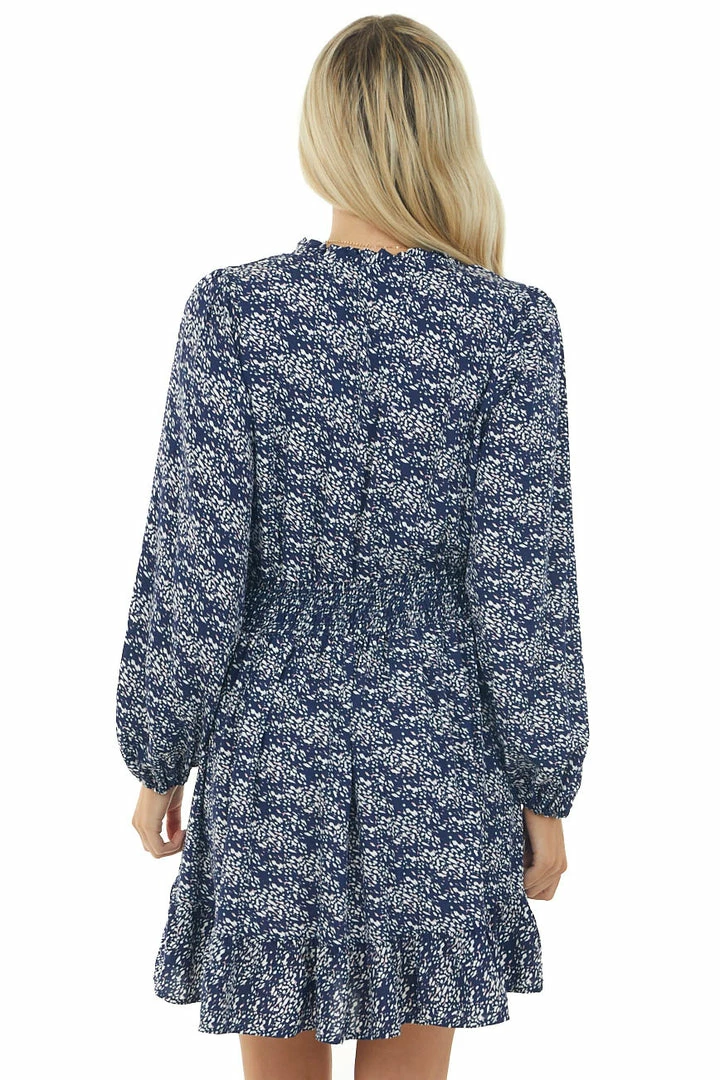 Hailey & Co Navy Printed Split Neck Smocked Waist Dress 7 Hailey & Co Navy Printed Split Neck Smocked Waist Dress