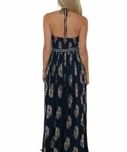 Miss Avenue Dresses Navy Printed Strappy Cut Out Halter Maxi Dress 16 Miss Avenue Dresses Navy Printed Strappy Cut Out Halter Maxi Dress