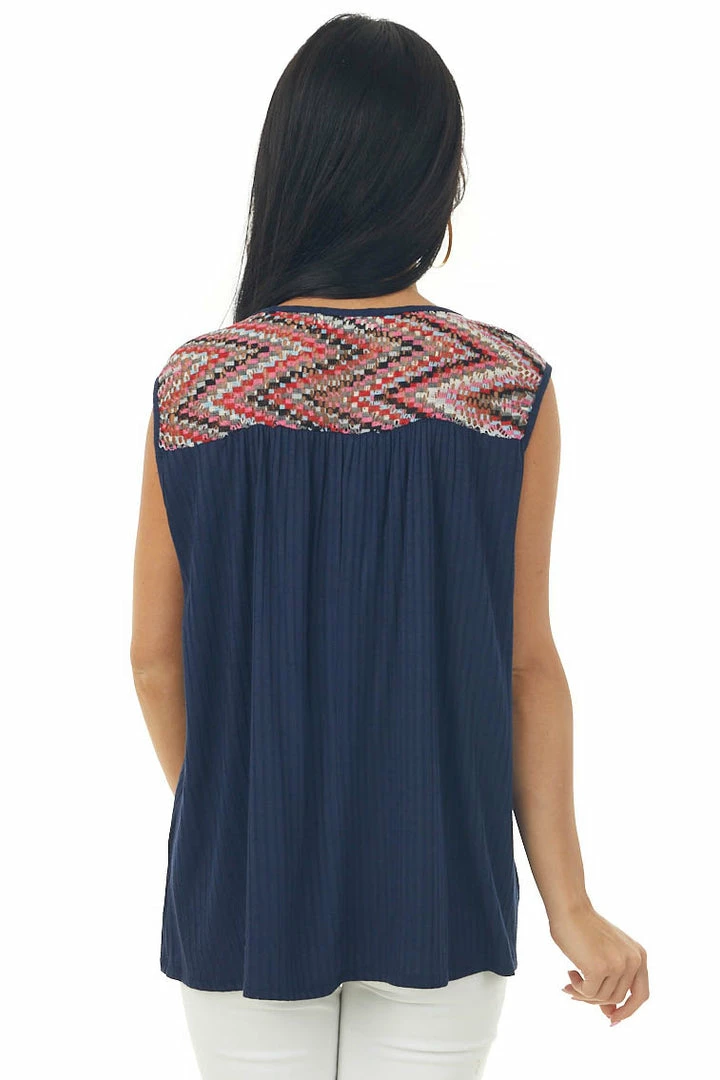 Haptics Tops Navy Ribbed Knit Tank Top With Chevron Yoke 7 Haptics Tops Navy Ribbed Knit Tank Top With Chevron Yoke