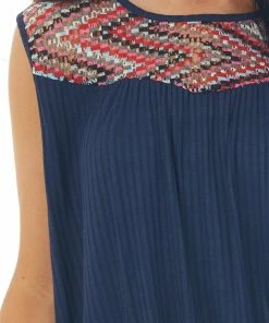 Haptics Tops Navy Ribbed Knit Tank Top With Chevron Yoke 13 Haptics Tops Navy Ribbed Knit Tank Top With Chevron Yoke