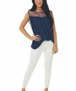 Haptics Tops Navy Ribbed Knit Tank Top With Chevron Yoke 10 Haptics Tops Navy Ribbed Knit Tank Top With Chevron Yoke