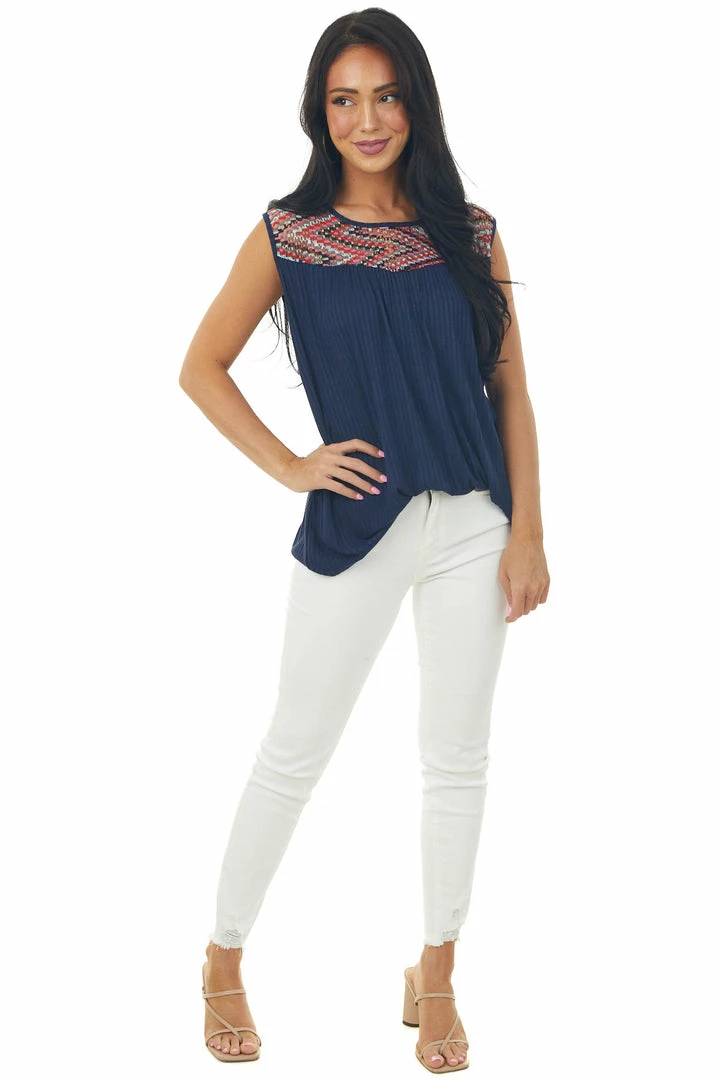 Haptics Tops Navy Ribbed Knit Tank Top With Chevron Yoke 5 Haptics Tops Navy Ribbed Knit Tank Top With Chevron Yoke