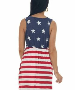 HEIMISH Navy Stars And Stripes Side Pocket Tank Dress Dresses