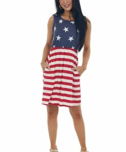 HEIMISH Navy Stars And Stripes Side Pocket Tank Dress Dresses
