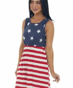 HEIMISH Navy Stars And Stripes Side Pocket Tank Dress Dresses