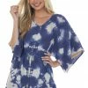 ANGIE Navy Tie Dye Kimono Sleeve V Neck Woven Dress Dresses