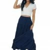 Davi & Dani Navy Tiered Ruffle Hem Elastic Midi Skirt 2 Davi & Dani Navy Tiered Ruffle Hem Elastic Midi Skirt