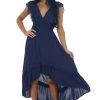 Umgee Navy V Neck Lace Cap Sleeve High Low Dress