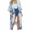 Bluivy Navy And Pearl Tie Dye Open Front 3/4 Sleeve Woven Kimono Tops