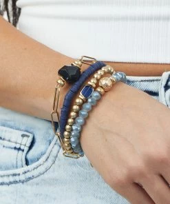 Urbanista Navy Blue And Gold Beaded Bracelet Set Accessories