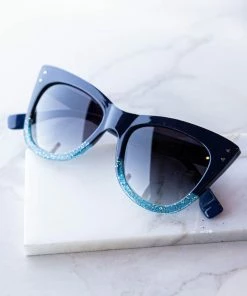 ZAD Navy Cat Eye Glitter Trim Sunglasses