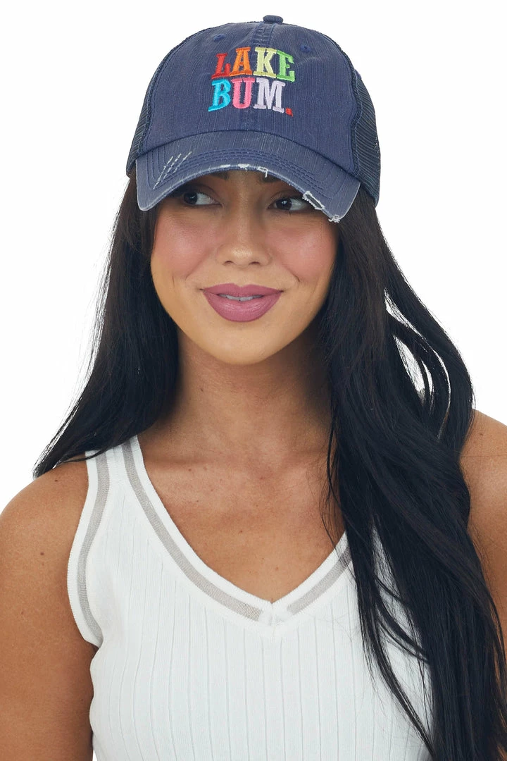 Ocean & 7th Navy Colorful 'Lake Bum' Embroidered Trucker Hat 3 Ocean & 7th Navy Colorful 'Lake Bum' Embroidered Trucker Hat