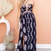 Miss Avenue Dresses Navy Printed Strappy Cut Out Halter Maxi Dress