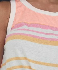 BiBi Neon Coral Striped High Low Knit Tank Top Tops