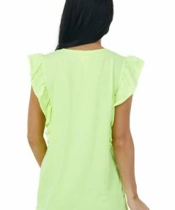 BiBi Neon Lime Ruffle Sleeve Knit Top With Pocket 16 BiBi Neon Lime Ruffle Sleeve Knit Top With Pocket